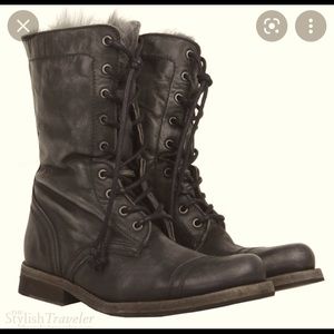 All Saints Military Shearling Combat Boots brown